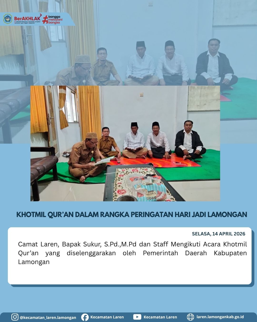 Foto: Sambut Hari Jadi Lamongan, Camat Laren dan Staf Gelar Khotmil Qur’an dengan Khidmat