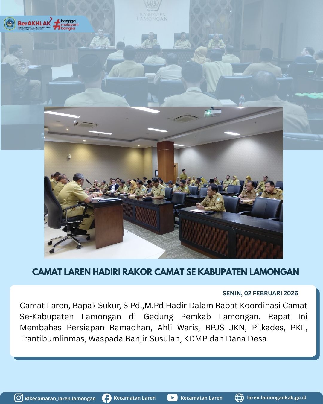 Foto: Camat Laren Hadiri Rapat Koordinasi Camat se-Kabupaten Lamongan