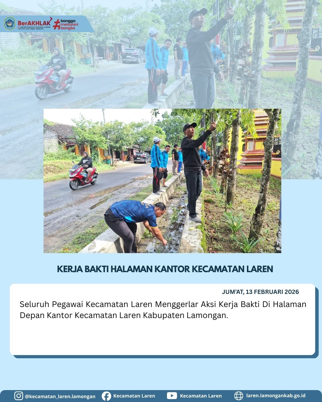 Foto: Pegawai Kecamatan Laren Gelar Kerja Bakti Bersihkan Halaman Kantor