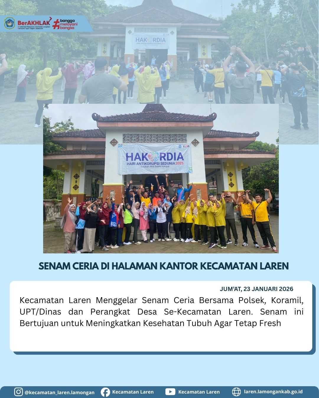 Foto: Kecamatan Laren Gelar Senam Ceria Bersama Forkopimcam dan Perangkat Desa