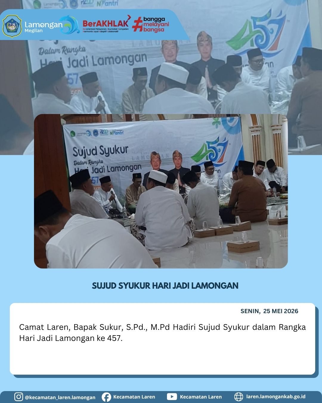 Foto: Peringati Hari Jadi Lamongan ke-457, Camat Laren Hadiri Acara Sujud Syukur