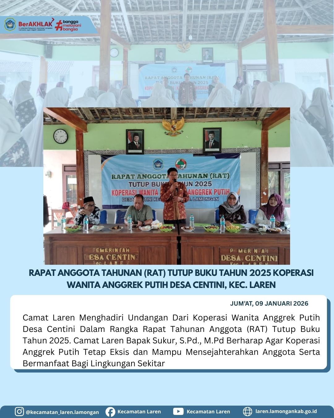 Foto: Camat Laren Hadiri RAT Tutup Buku Tahun 2025 Koperasi Wanita Anggrek Putih Desa Centini