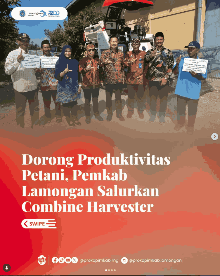 Foto: Dorong Produktivitas Petani, Pemkab Lamongan Salurkan Combine Harvester