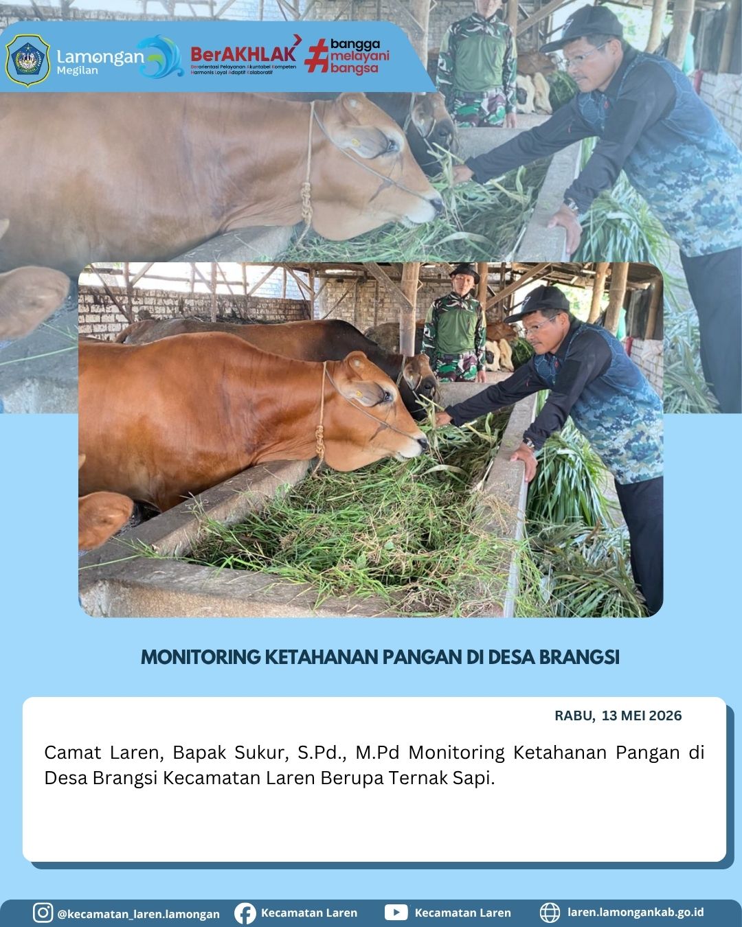 Foto: Camat Laren Monitoring Ketahanan Pangan Ternak Sapi di Desa Brangsi