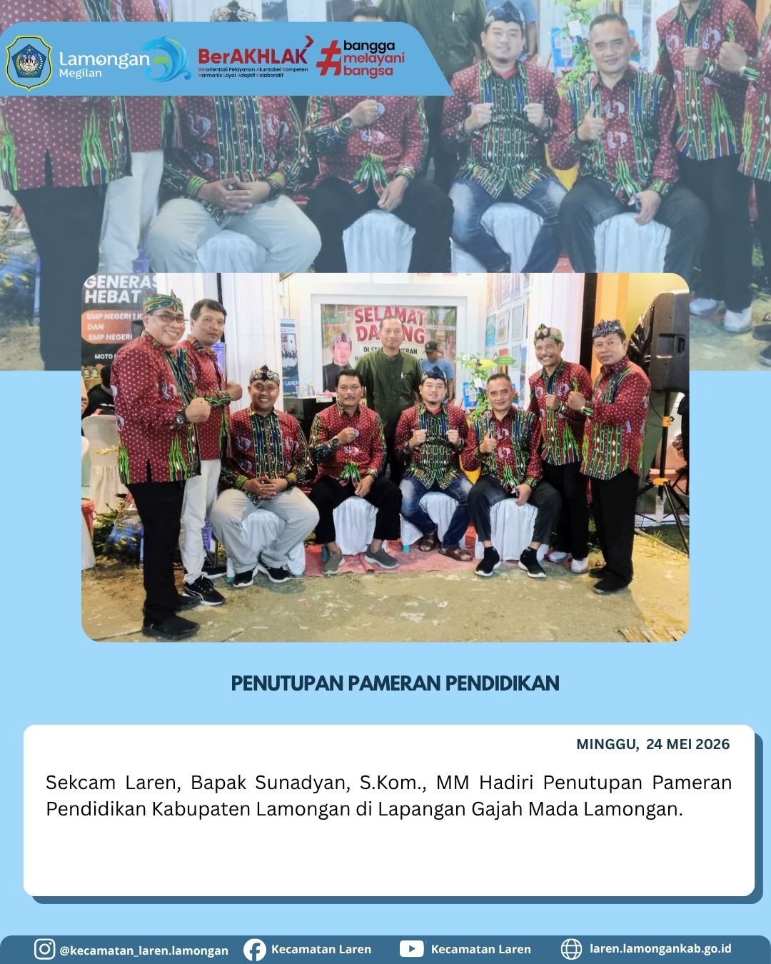 Foto: Wakili Kecamatan Laren, Sekcam Sunadyan Hadiri Penutupan Pameran Pendidikan Kabupaten Lamongan