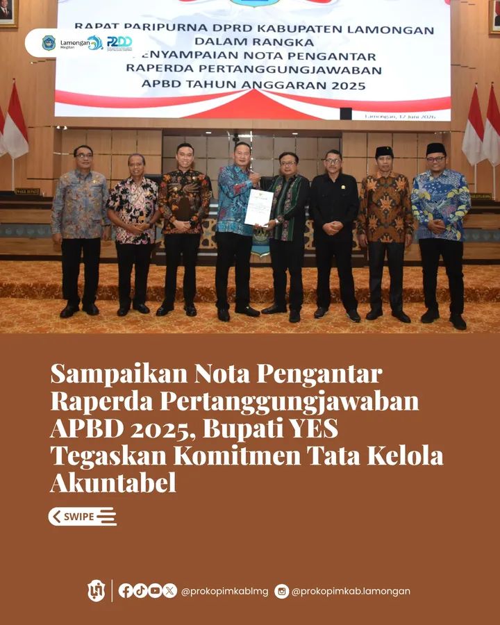 Foto: BUPATI LAMONGAN SAMPAIKAN NOTA PENGANTAR RAPERDA PERTANGGUNGJAWABAN APBD 2025