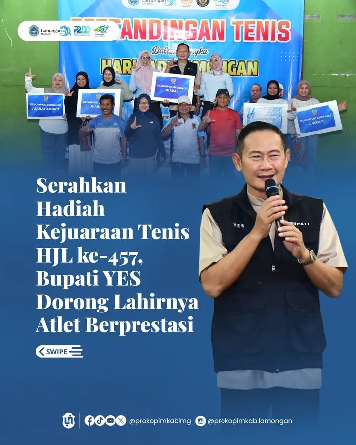 Foto: BUPATI LAMONGAN SERAHKAN HADIAH KEJUARAAN TENIS HJL KE 457
