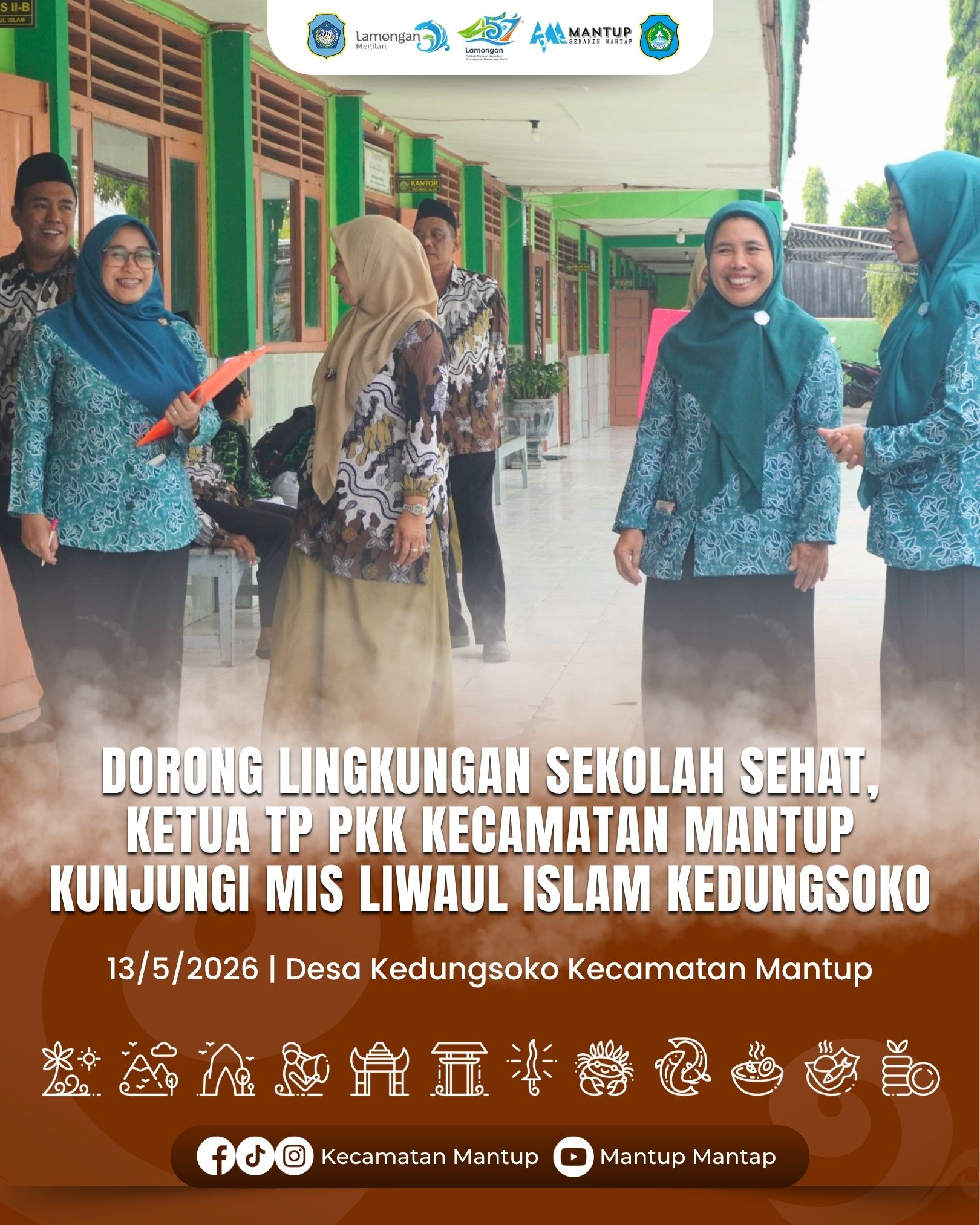Foto: Dorong Lingkungan Sekolah Sehat, Ketua TP PKK Kecamatan Mantup Kunjungi MIS Liwaul Islam Kedungsoko