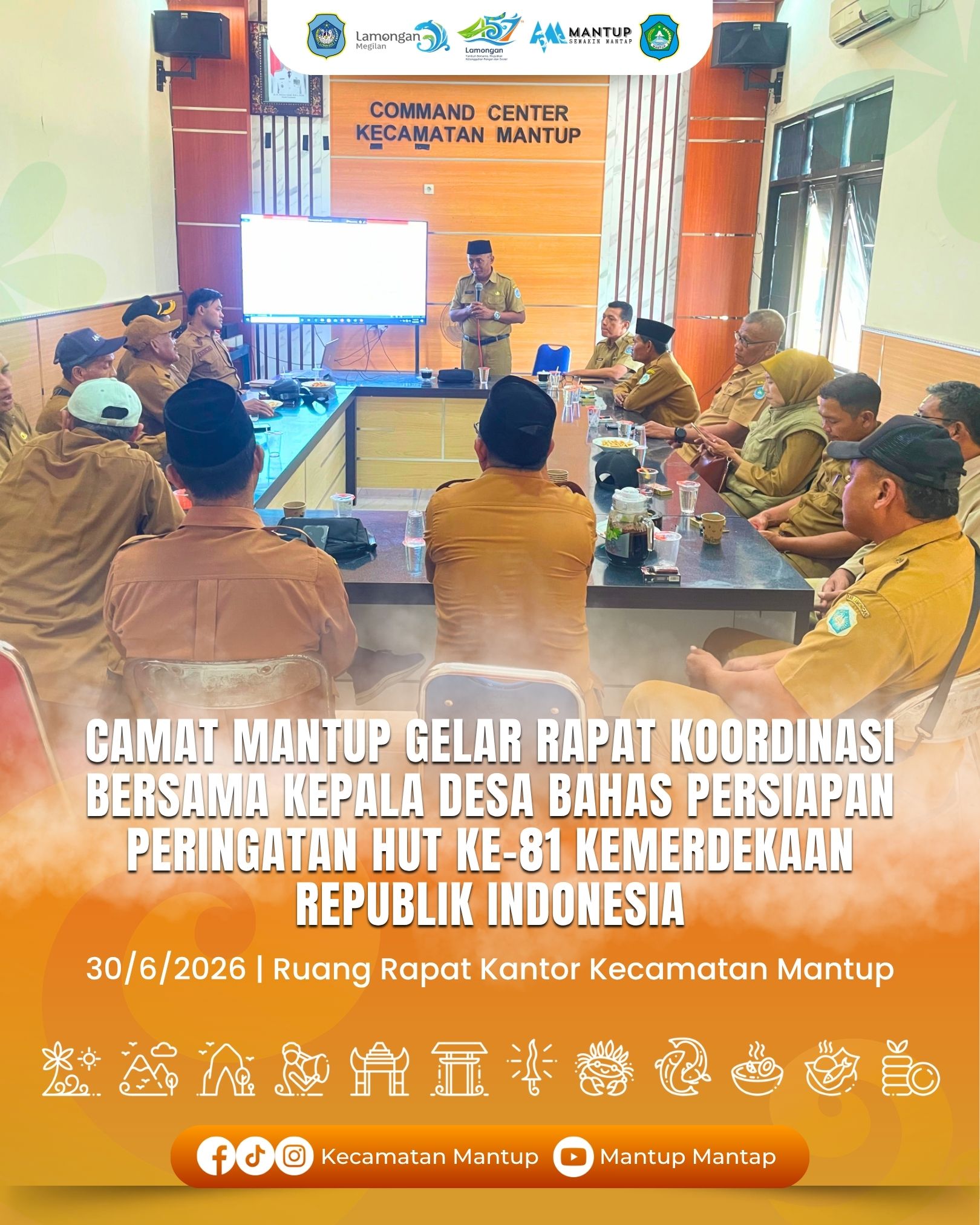 Camat Mantup Gelar Rapat Koordinasi Bersama Kepala Desa Bahas Persiapan Peringatan HUT Ke-81 Kemerdekaan Republik Indonesia