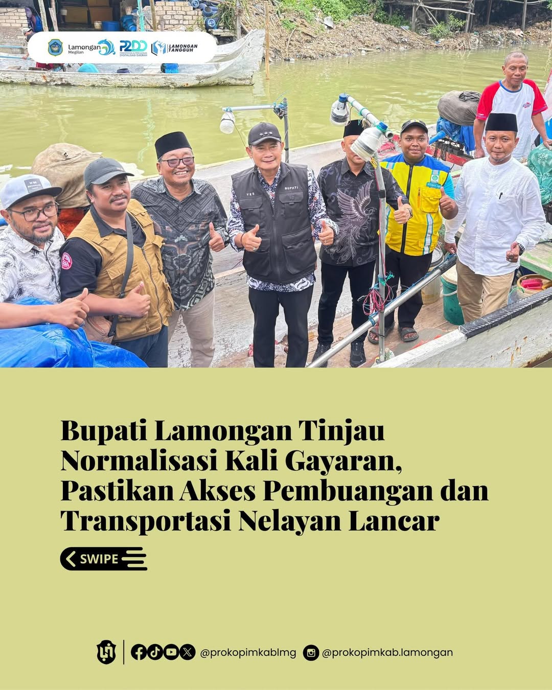 Foto: Bupati Lamongan Tinjau Normalisasi Kali Gayaran, Pastikan Akses Pembuangan dan Transportasi Nelayan Lancar