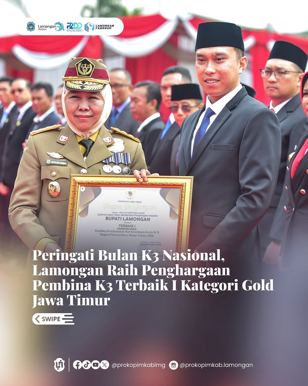 Foto: Peringati Bulan K3 Nasional, Lamongan Raih Penghargaan Pembina K3 Terbaik I Kategori Gold Jawa Timur