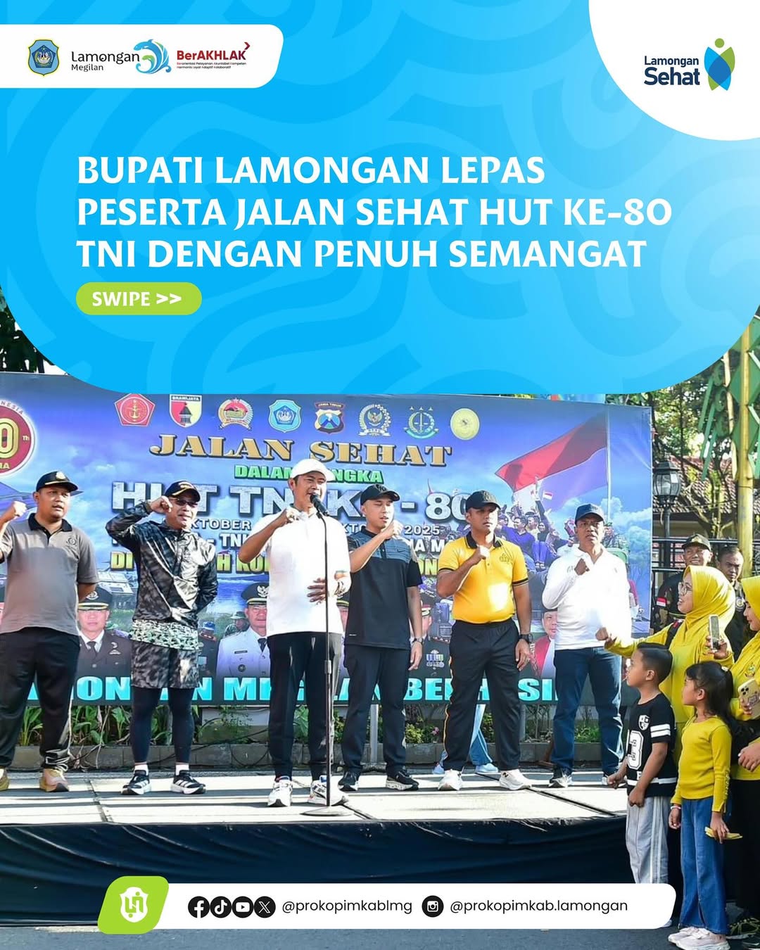 Foto: Bupati Lamongan Lepas Peserta Jalan Sehat HUT ke-80 TNI dengan Penuh Semangat