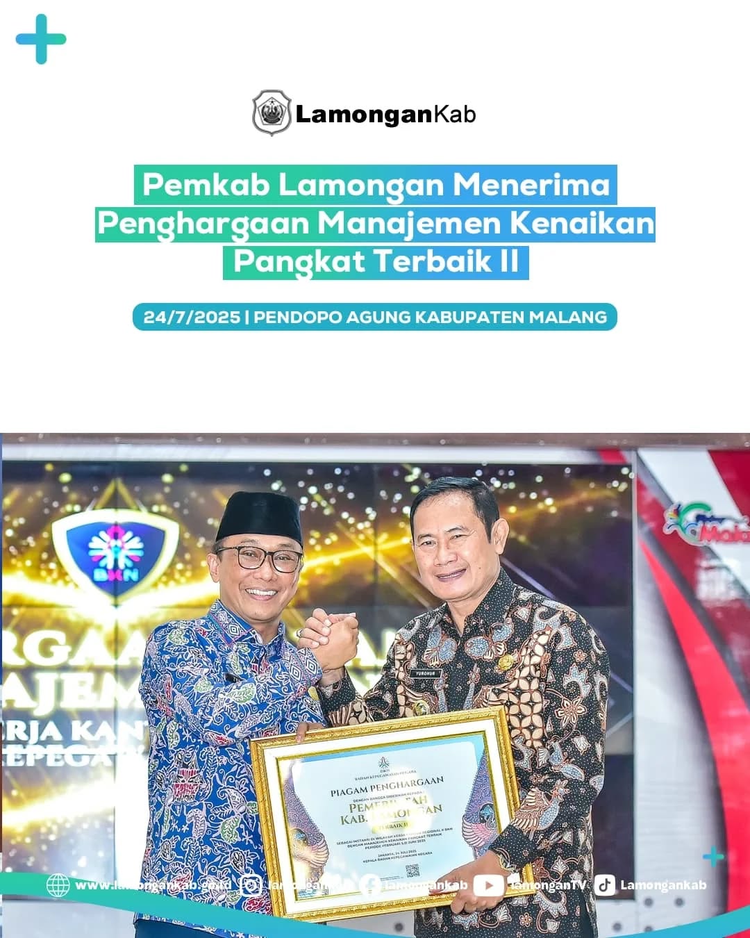 Foto: Pemkab Lamongan Menerima Penghargaan Manajemen Kenaikan Pangkat Terbaik II