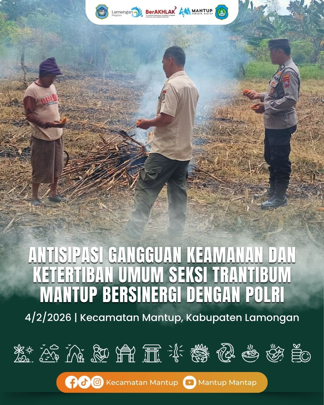 Foto: Antisipasi Gangguan Keamanan dan Ketertiban Umum, Seksi Trantibum Mantup Bersinergi Dengan Polri