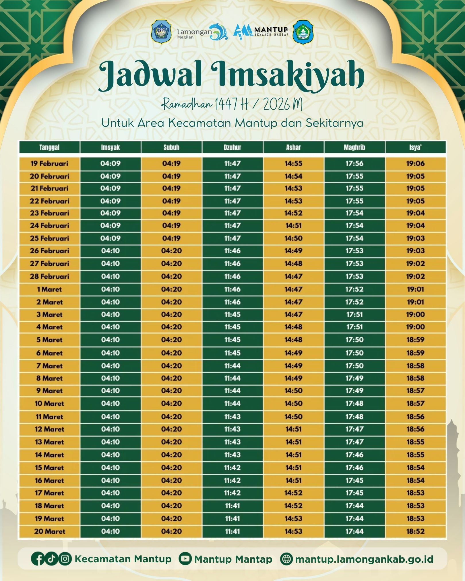 Foto: Jadwal Imsakiyah Ramadhan 1447 H / 2026 M