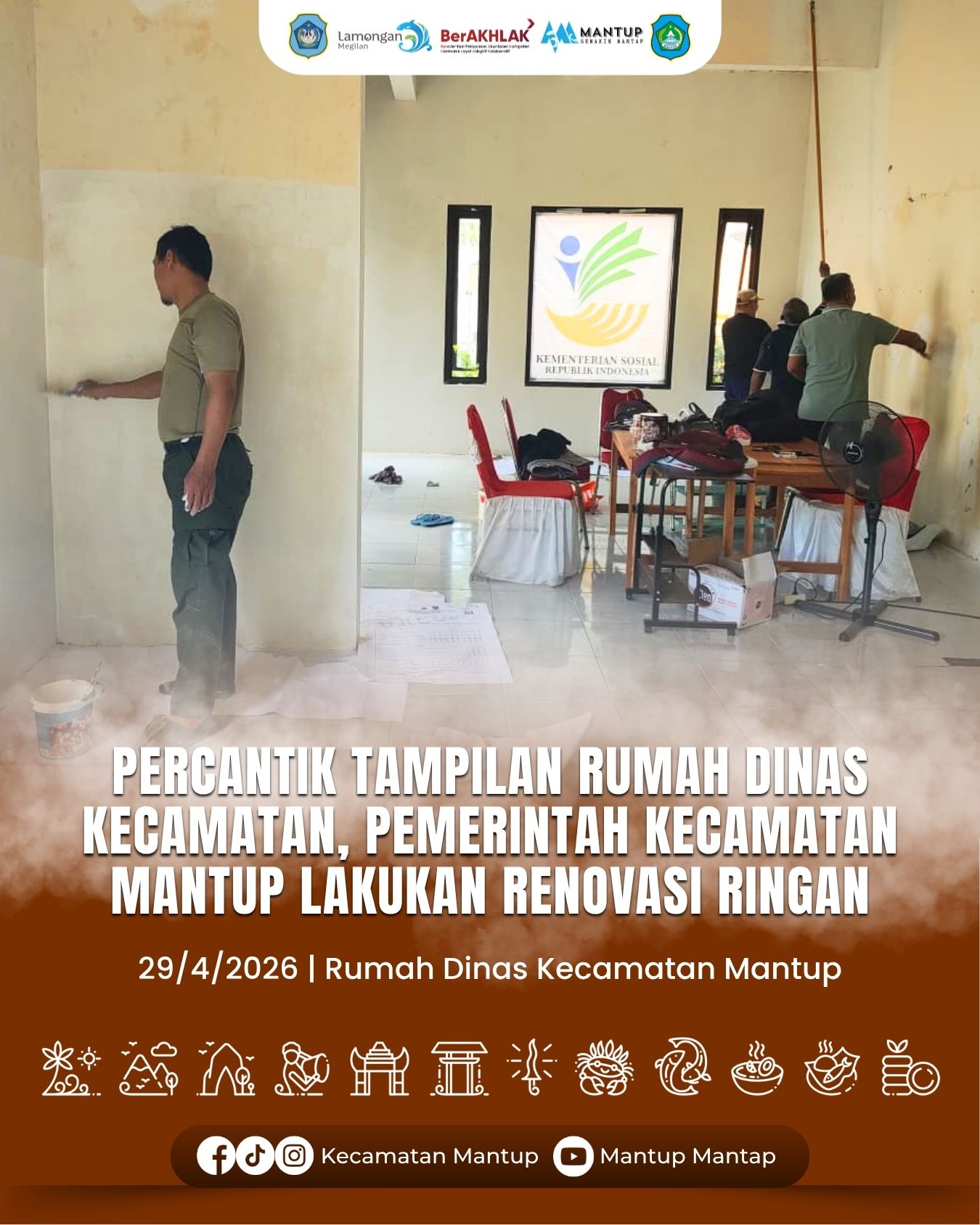 Foto: Percantik Tampilan Rumah Dinas Kecamatan, Pemerintah Kecamatan Mantup Lakukan Renovasi Ringan