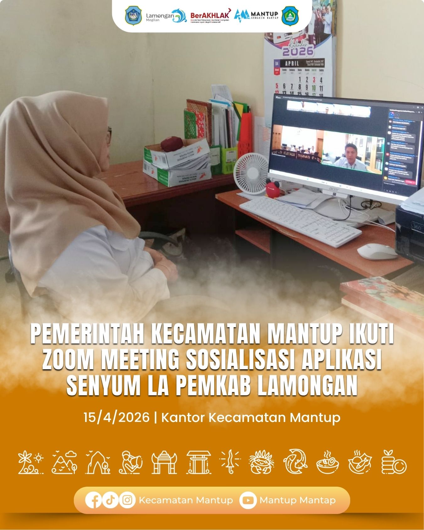 Foto: Pemerintah Kecamatan Mantup Ikuti Zoom Meeting Sosialisasi Aplikasi Senyum LA Pemkab Lamongan