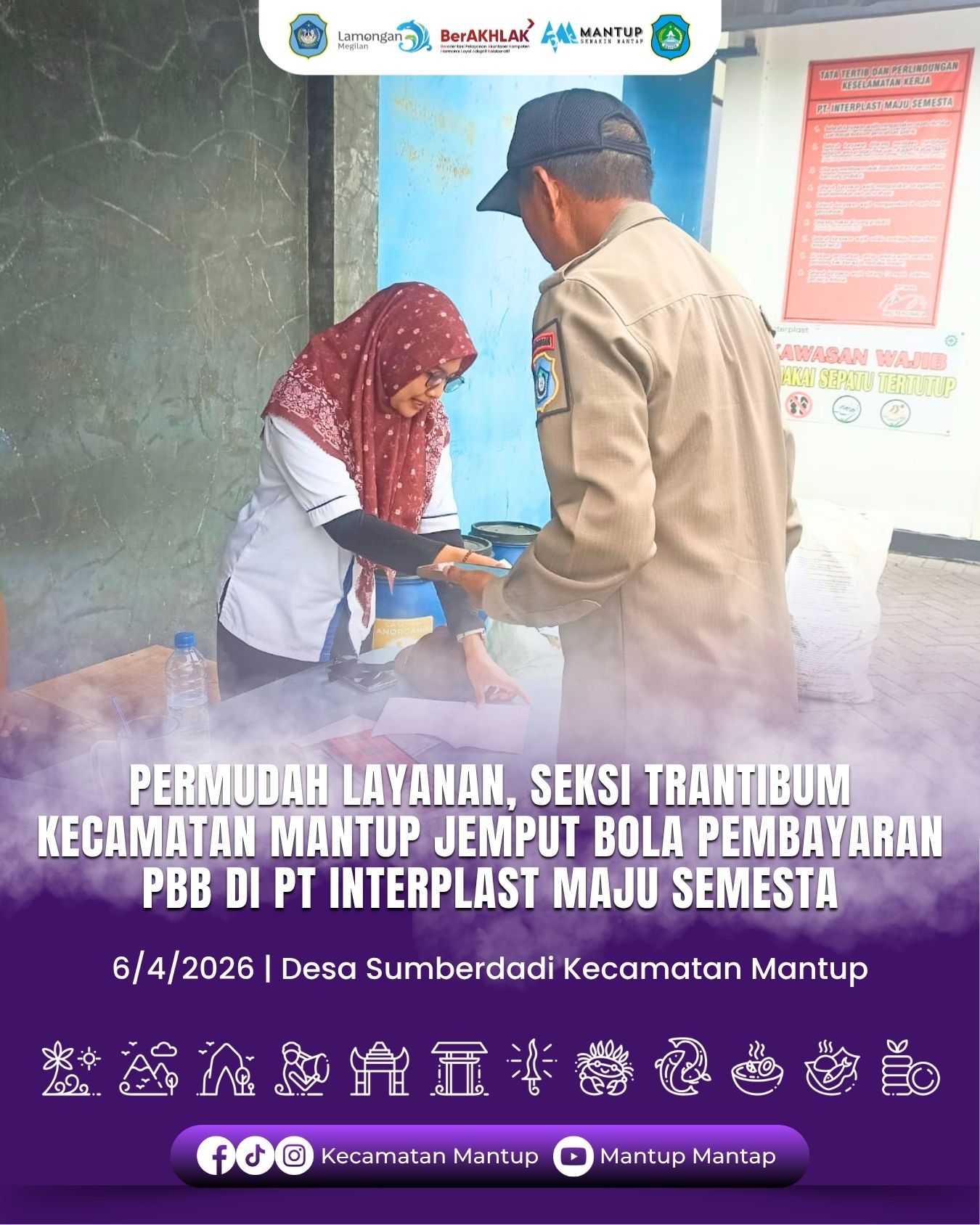 Permudah Layanan, Seksi Trantibum Kecamatan Mantup Jemput Bola Pembayaran PBB di PT Interplast Maju Semesta Desa Sumberdadi