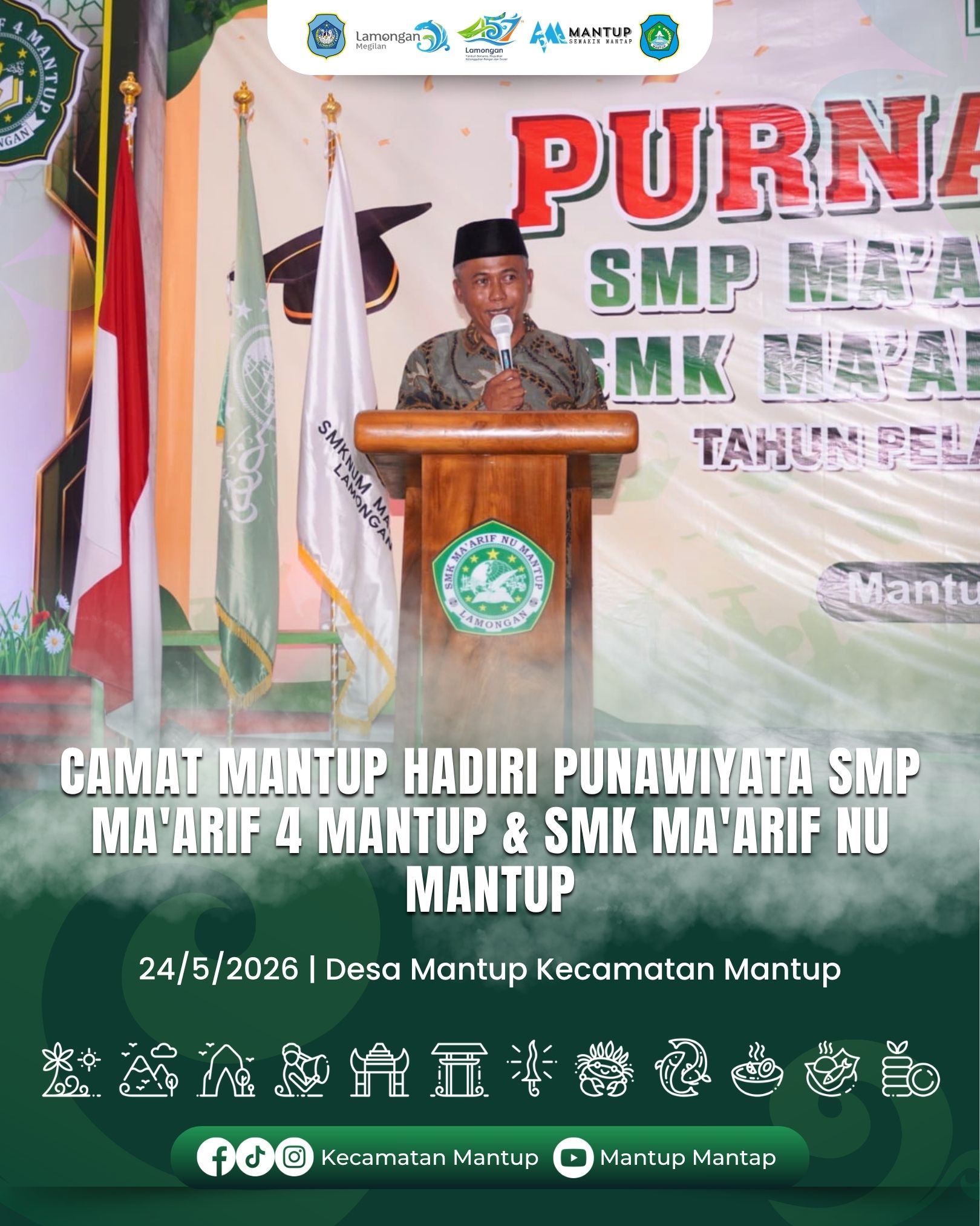 Foto: Camat Mantup Hadiri Punawiyata SMP Ma'arif 4 Mantup & SMK Ma'arif NU Mantup