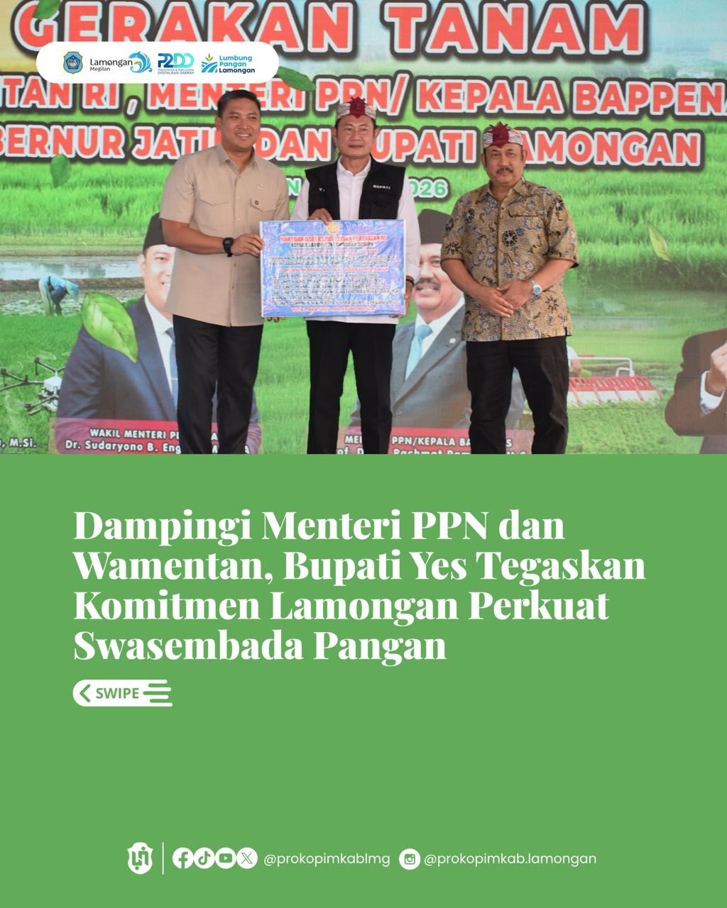 Foto: Dampingi Menteri PPN dan Wamentan, Bupati Yes Tegaskan Komitmen Lamongan Perkuat Swasembada Pangan