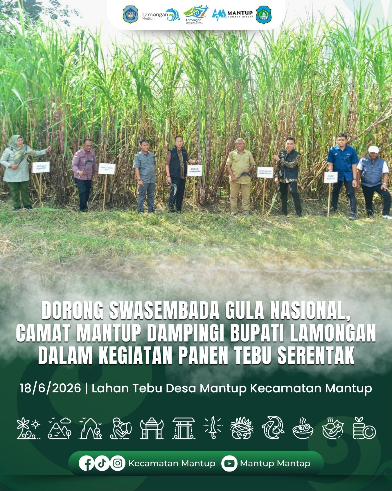 Foto: Dorong Swasembada Gula Nasional, Camat Mantup Dampingi Bupati Lamongan dalam Kegiatan Panen Tebu Serentak