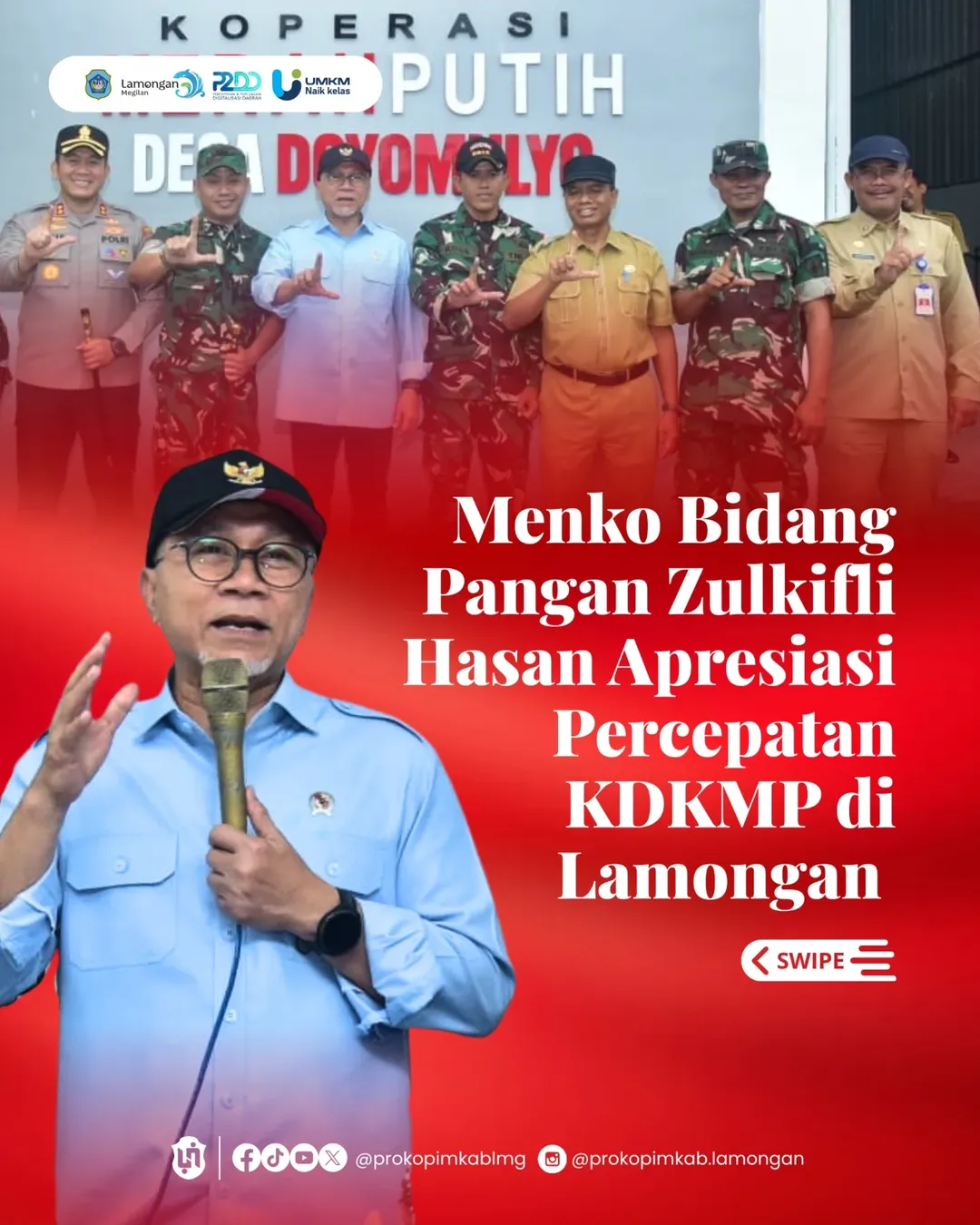 Foto: Menko Bidang Pangan Zulkifli Hasan Apresiasi Percepatan KDKMP di Lamongan
