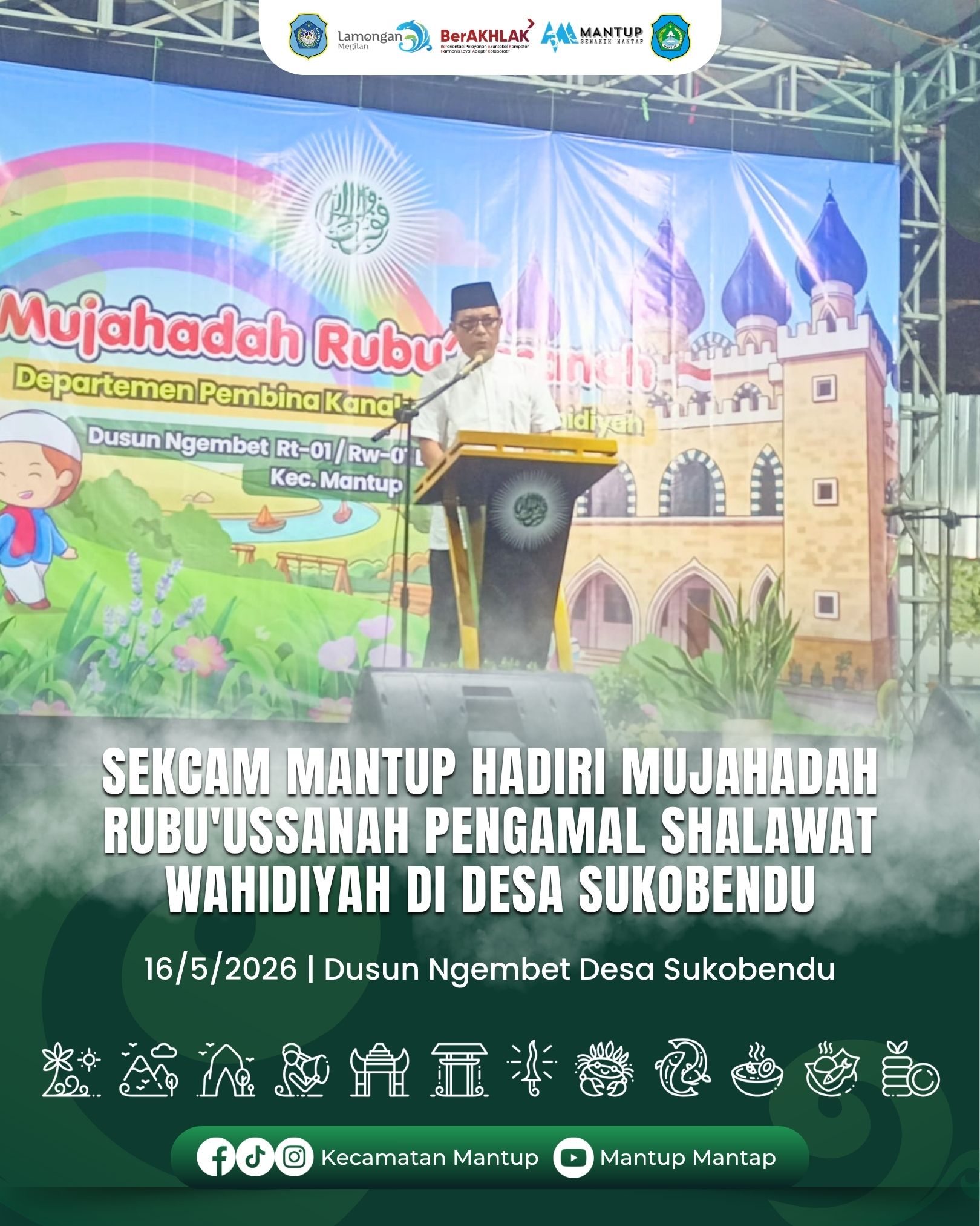 Foto: Sekcam Mantup Hadiri Mujahadah Rubu'ussanah Pengamal Shalawat Wahidiyah di Desa Sukobendu