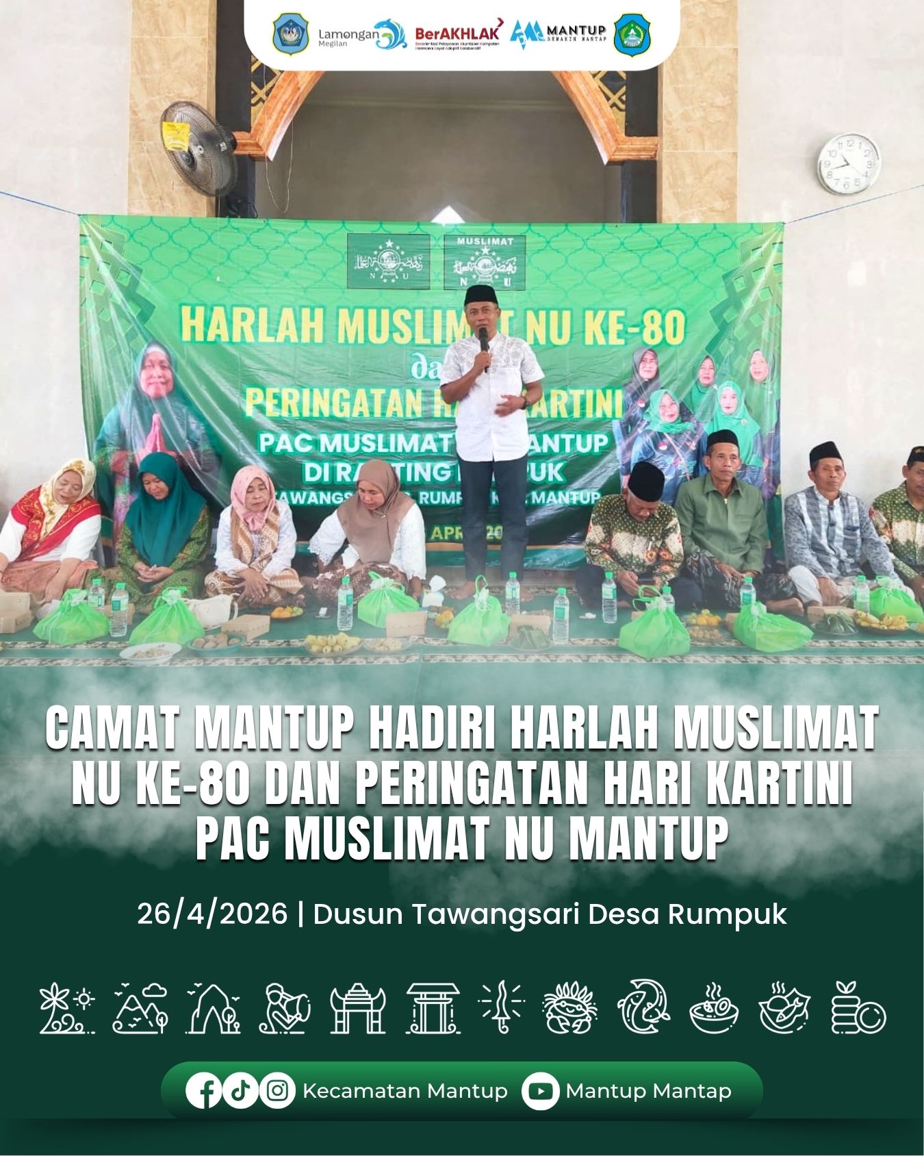 Foto: Camat Mantup Hadiri Harlah Muslimat NU ke-80 dan Peringatan Hari Kartini PAC Muslimat NU Mantup