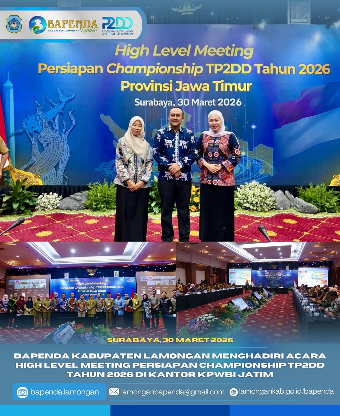 Foto: Bapenda Kabupaten Lamongan turut hadir dalam High Level Meeting Persiapan Championship TP2DD 2026 di Surabaya.