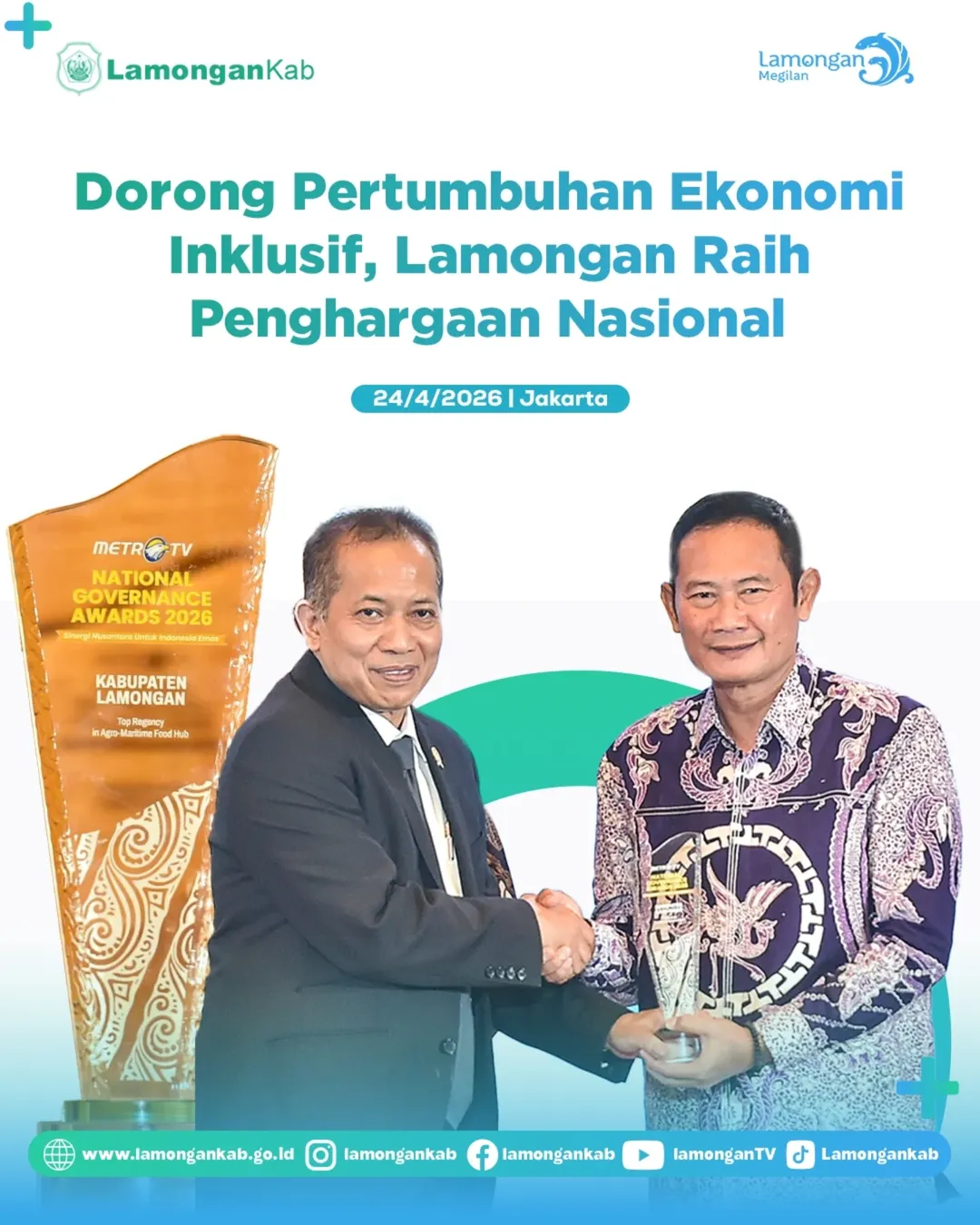 Foto: Dorong Pertumbuhan Ekonomi Inklusif, Lamongan Raih Penghargaan Nasional
