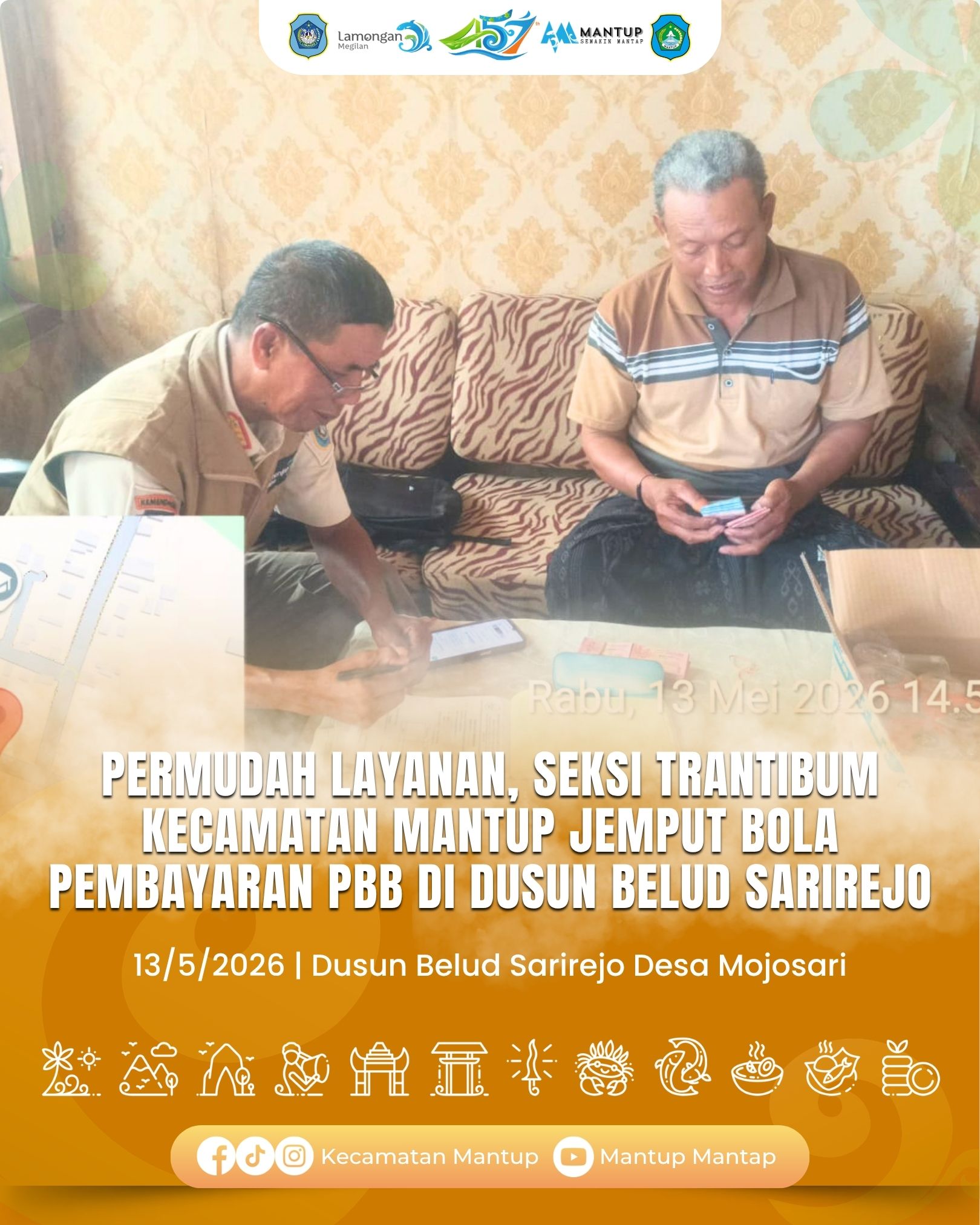 Foto: Permudah Layanan, Seksi Trantibum Kecamatan Mantup Jemput Bola Pembayaran PBB di Dusun Belud Sarirejo Desa Mojosari