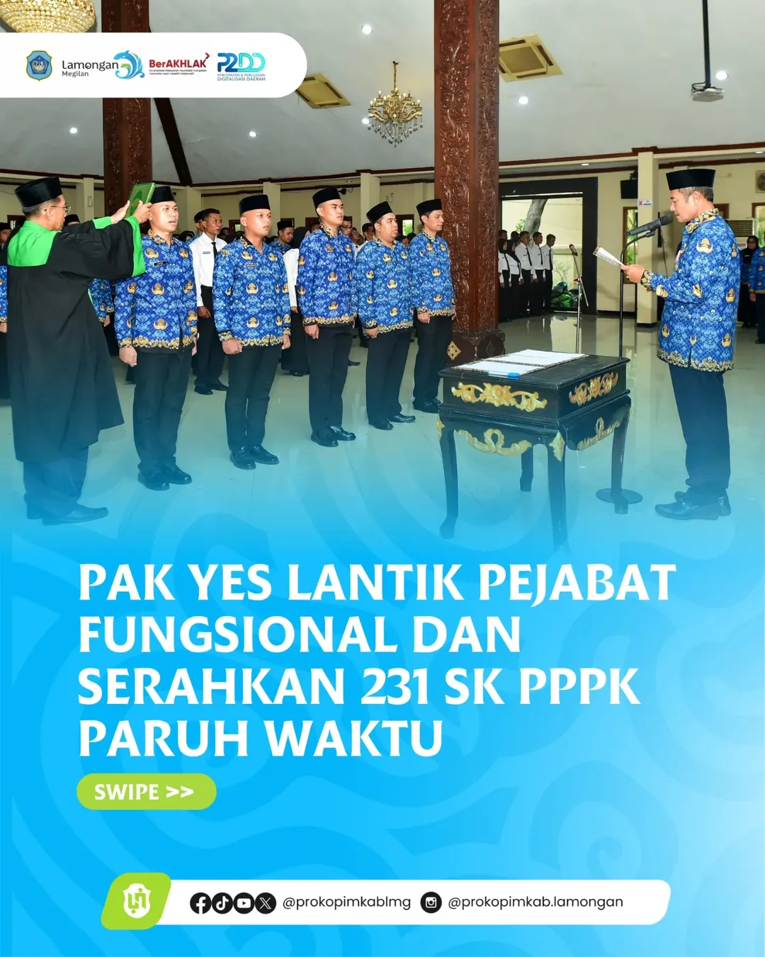 Foto: Pak YES Lantik Pejabat Fungsional dan Serahkan 231 SK PPPK Paruh Waktu