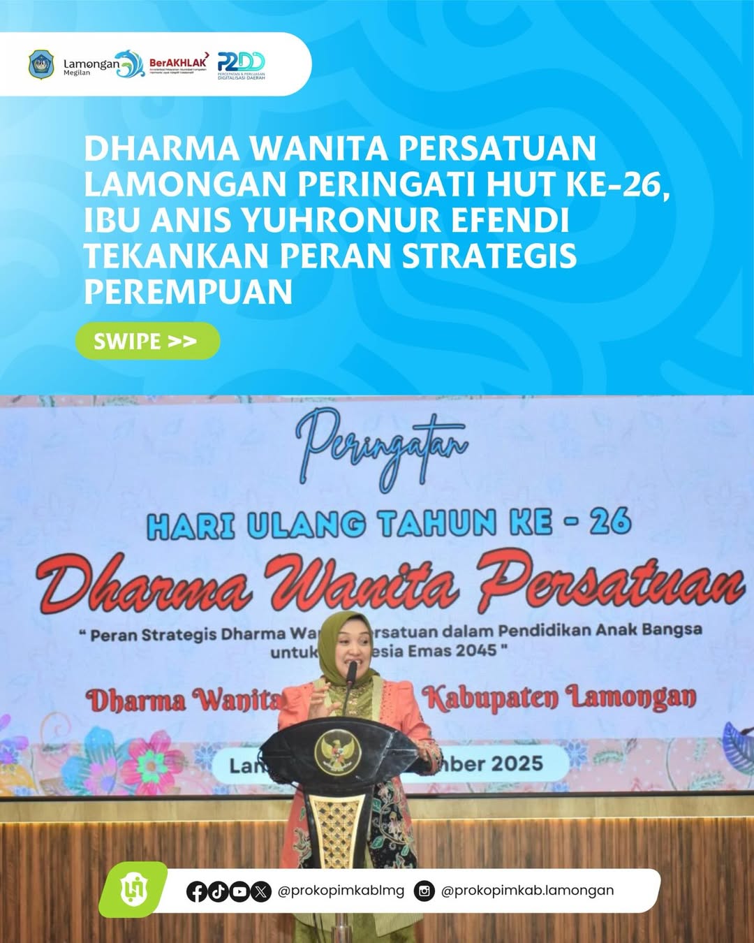 Foto: Dharma Wanita Persatuan Lamongan Peringati HUT ke-26, Ibu Anis Yuhronur Efendi Tekankan Peran Strategis Perempuan