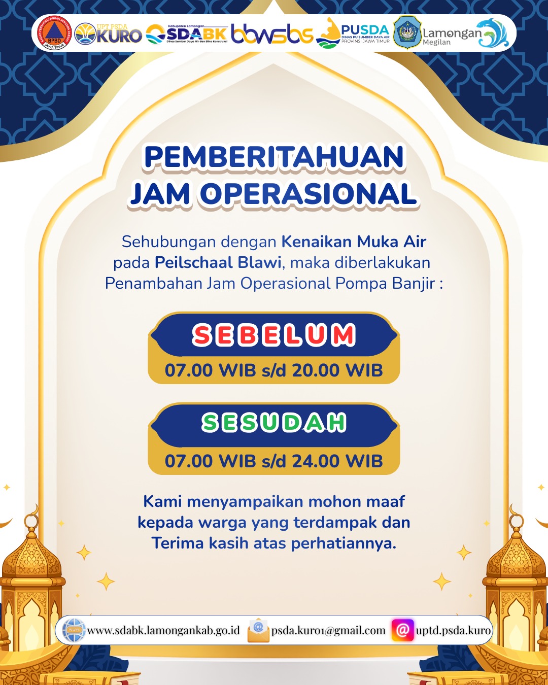 Foto: Pengumuman Penambahan Jam Operasional Pompa Banjir Kuro