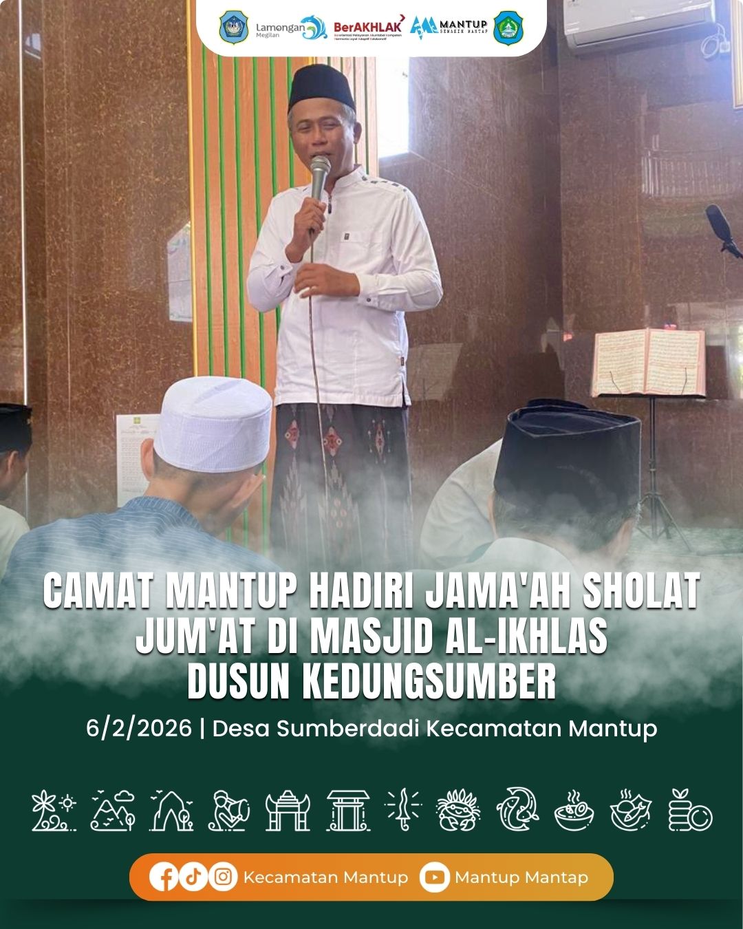 Foto: Camat Mantup Hadiri Jama'ah Sholat Jum'at di Masjid Al-Ikhlas Dusun Kedungsumber