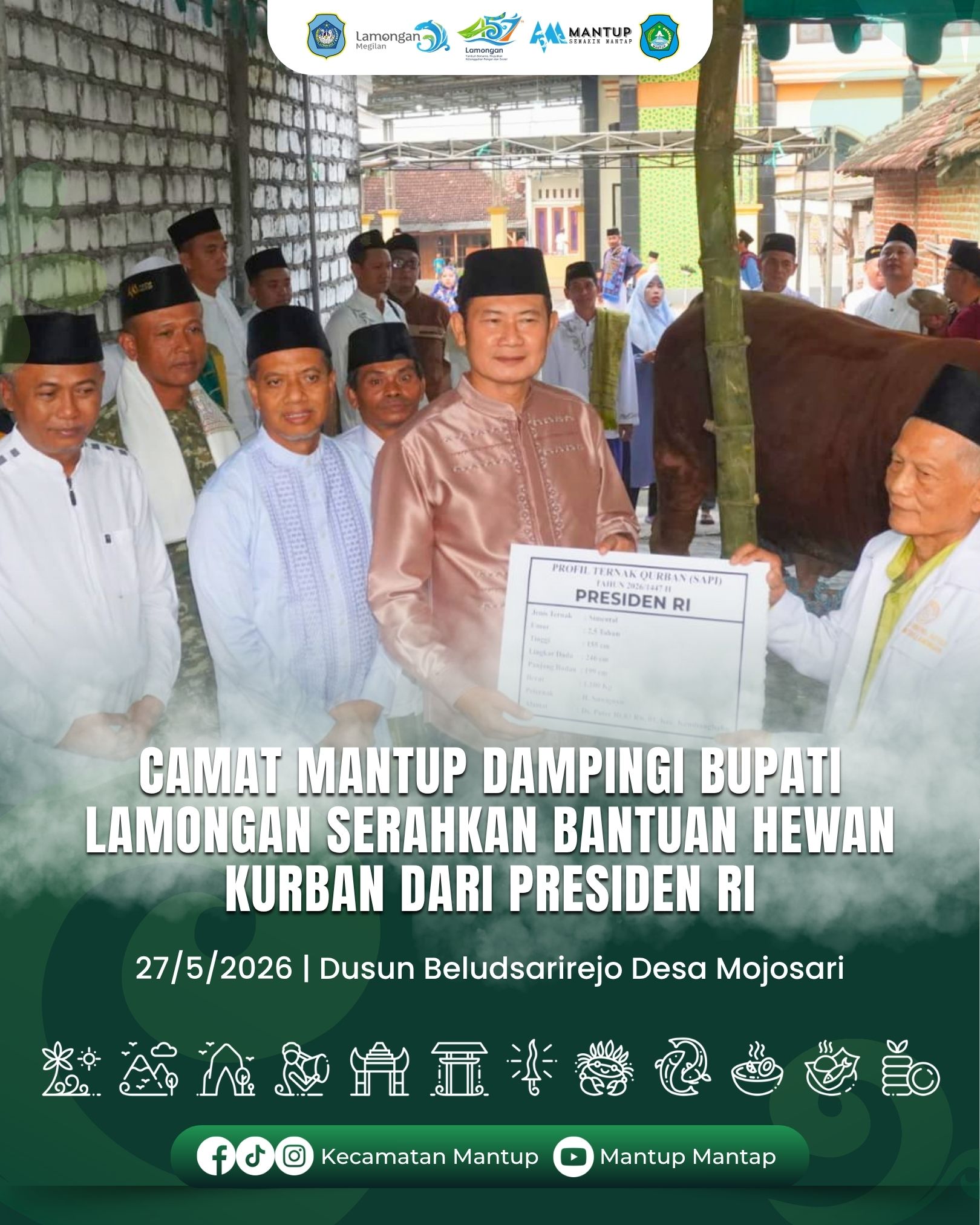 Foto: Camat Mantup Dampingi Bupati Lamongan Serahkan Bantuan Hewan Kurban Dari Presiden RI