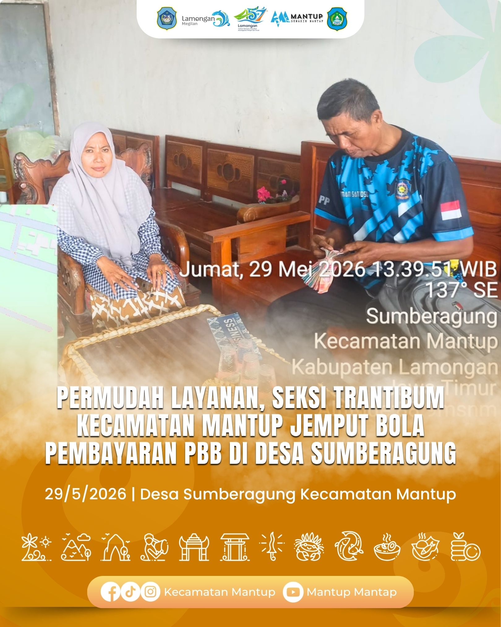Foto: Permudah Layanan, Seksi Trantibum Kecamatan Mantup Jemput Bola Pembayaran PBB di Desa Sumberagung