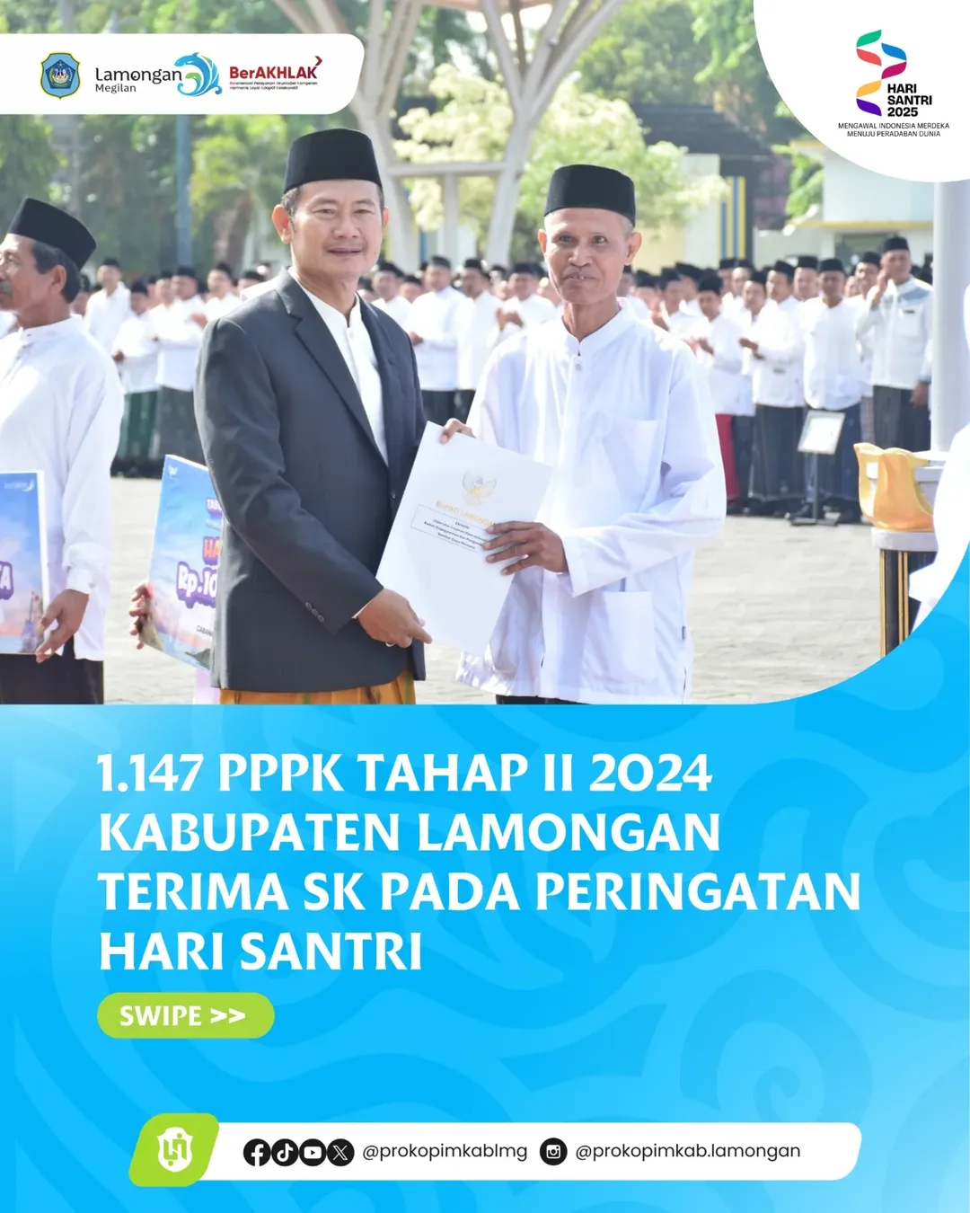 Foto: 1.147 PPPK Tahap II 2024 Kabupaten Lamongan Terima SK Pada Peringatan Hari Santri