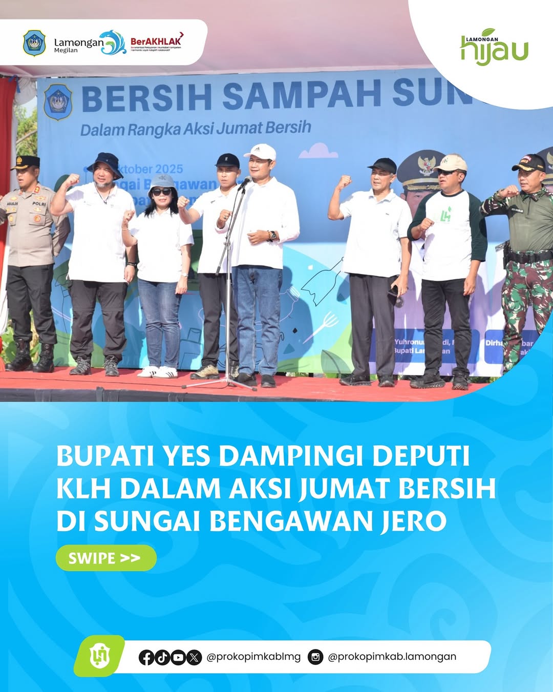 Foto: Bupati Yes Dampingi Deputi KLH dalam Aksi Jumat Bersih di Sungai Bengawan Jero