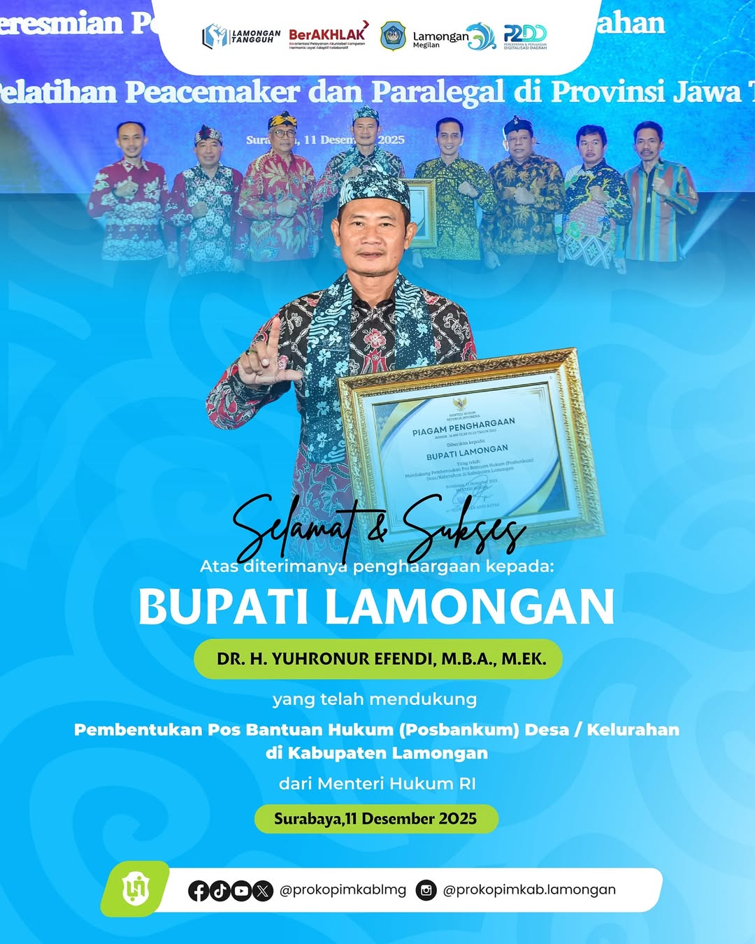 Foto: Lamongan Terima Penghargaan Pembentukan Posbankum Tingkat Desa dan Kelurahan