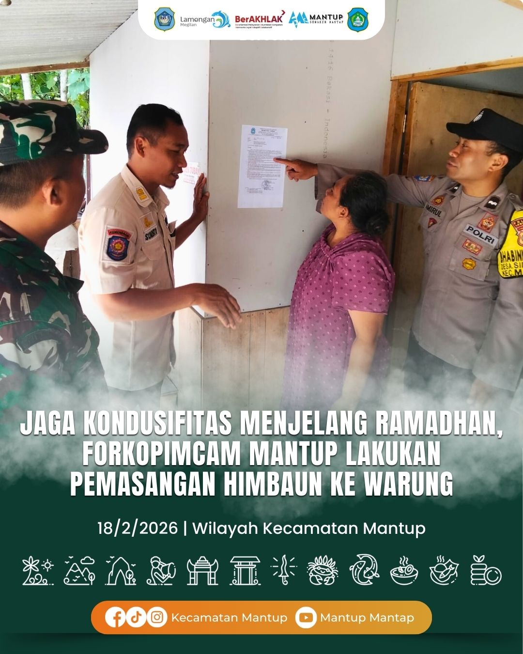Foto: Jaga Kondusifitas Menjelang Ramadhan, Forkopimcam Mantup Lakukan Pemasangan Himbaun Ke Warung di Wilayah Kecamatan Mantup
