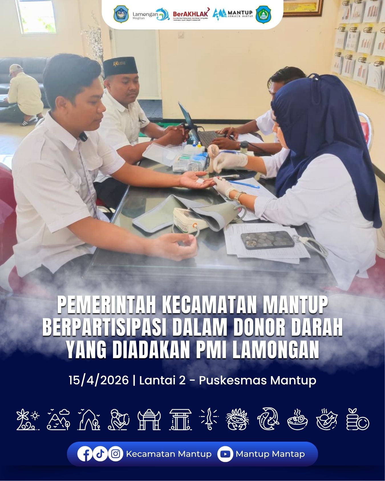 Foto: Pemerintah Kecamatan Mantup Berpartisipasi Dalam Donor Darah Yang Diadakan PMI Lamongan