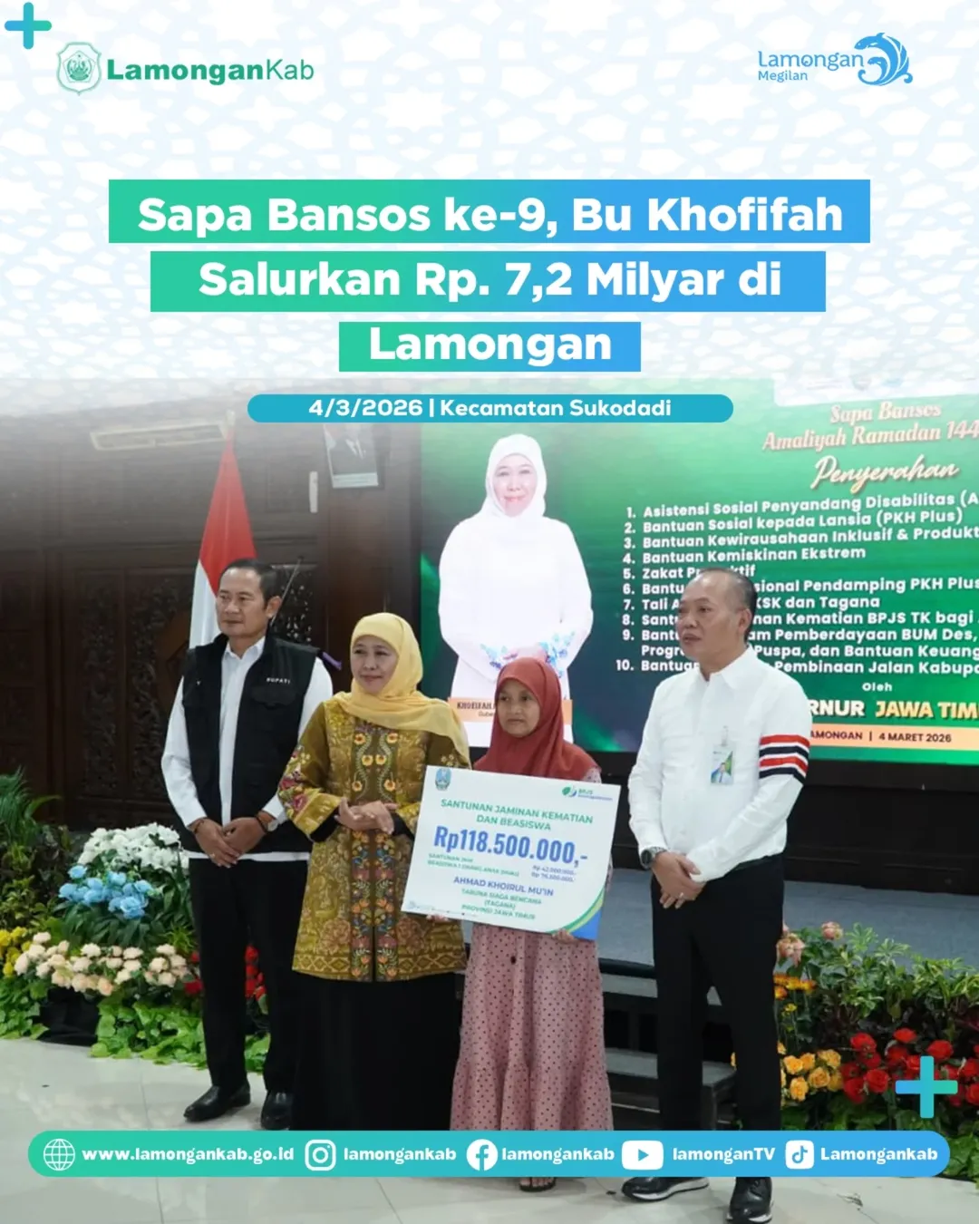 Foto: Sapa Bansos ke-9, Bu Khofifah Salurkan Rp. 7,2 Milyar di Lamongan