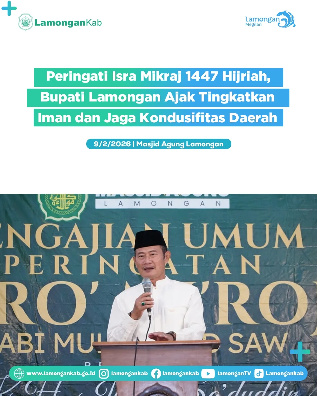 Foto: Periangatan Isra Mikraj 1447 Hijriah, Bupati Lamongan Ajak Tingkatkan Iman dan Jaga Kondusifitas Daerah