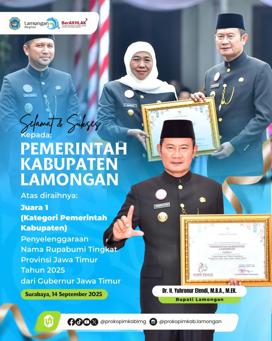 Foto: Pemerintah Kabupaten Lamongan Raih Juara 1 Penyelenggaraan Nama Rupabumi Tingkat Provinsi Jawa Timur