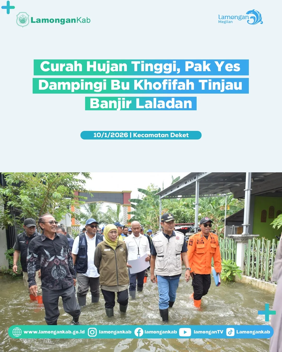 Foto: Curah Hujan Tinggi, Pak YES Dampingi Bu Khofifah Tinjau Banjir Laladan