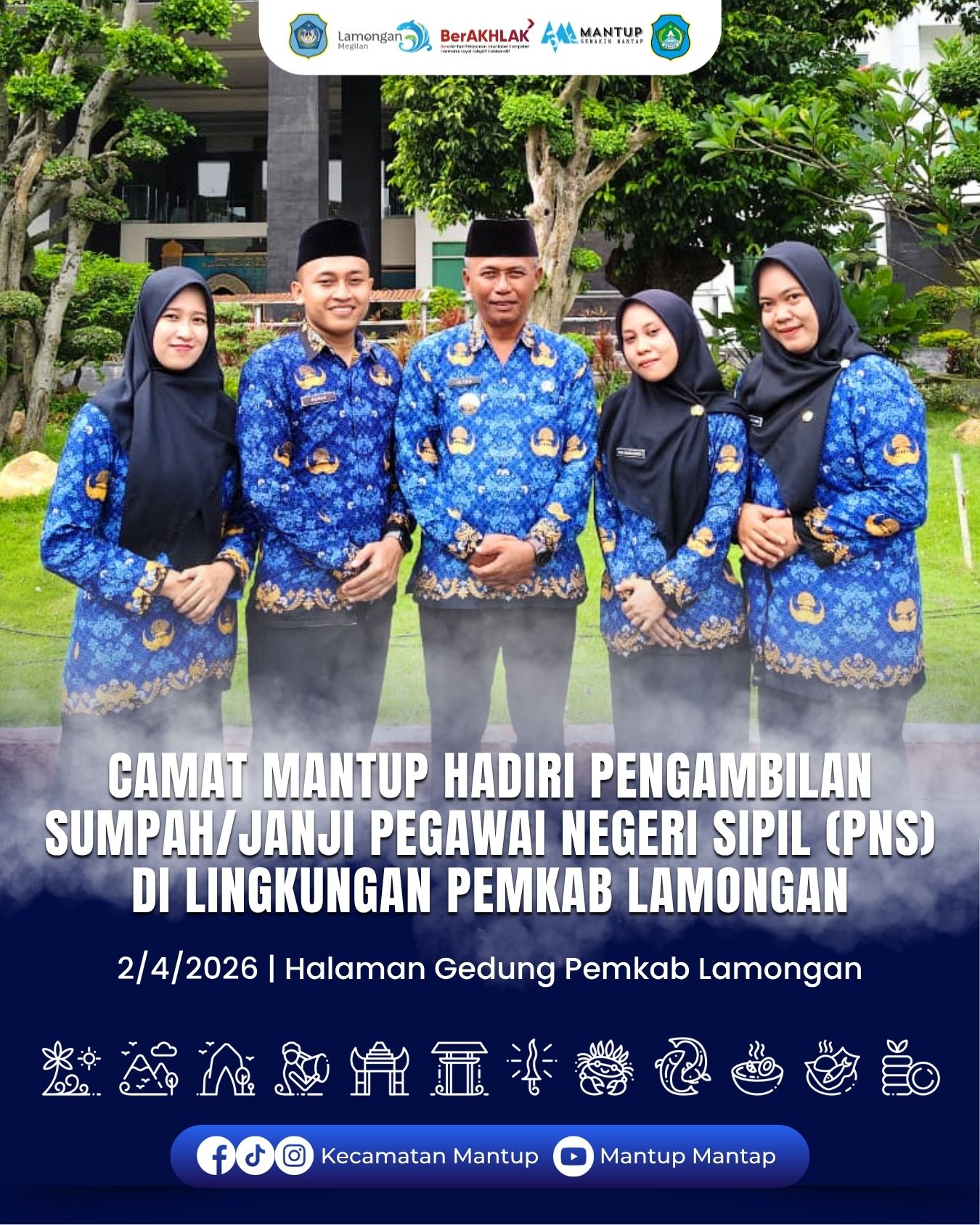 Foto: Camat Mantup Hadiri Pengambilan Sumpah Janji Pegawai Negeri Sipil (PNS) di Lingkungan Pemerintah Kabupaten Lamongan