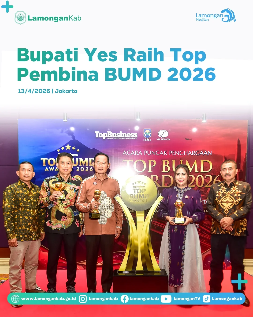 Foto: Bupati YES Raih Pembina BUMD 2026
