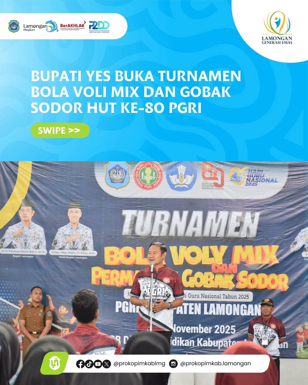 Foto: Bupati Yes Buka Turnamen Bola Voli Mix dan Gobak Sodor HUT ke-80 PGRI