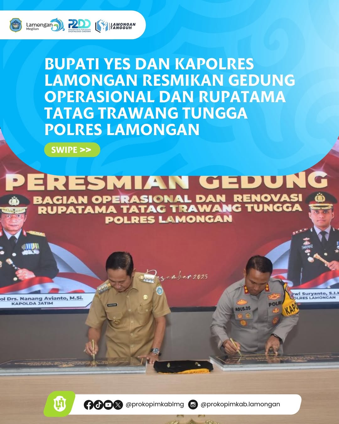 Foto: Bupati Yes dan Kapolres Lamongan Resmikan Gedung Operasional dan Rupatama Tatag Trawang Tungga Polres Lamongan